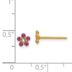 14K Gold February Birthstone Flower Earrings with Purple Crystal Elegant Button Style