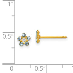 14K Gold March Birthstone Flower Earrings with Light Blue Crystal