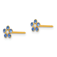 14K Gold September Birthstone Blue Crystal Flower Earrings Elegant & Petite Design