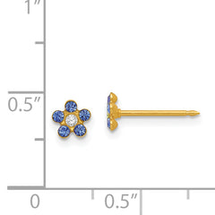 14K Gold September Birthstone Blue Crystal Flower Earrings Elegant & Petite Design