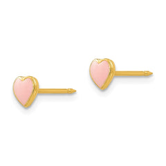 24k Gold Plated Pink Enamel Heart Earrings with Post Closure Elegant Design