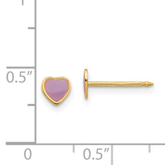 14K Gold Purple Heart Epoxy Button Earrings for Women Elegant & Solid Design
