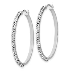 14K White Gold Crystal Hoop Earrings with Polished Rhodium Finish