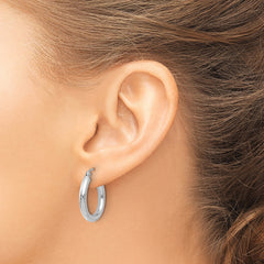 14K White Gold Polished Hoop Earrings with Rhodium Finish Elegant & Lightweight