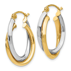 14K Two-Tone Polished Hoop Earrings with Hinged Closure Elegant & Lightweight