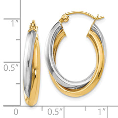 14K Two-Tone Polished Hoop Earrings with Hinged Closure Elegant & Lightweight