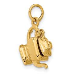 14K Gold 3D Tea Pot Charm with Opening Lid Polished Finish