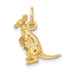 14K Gold 3D Kangaroo with Joey Charm Polished Finish