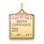 Pink Enamel Birth Certificate Charm in 14K Yellow Gold, 25mm - Sophia Jewelers