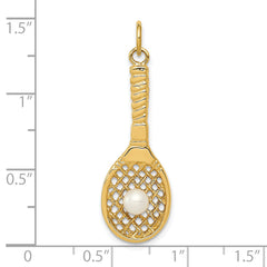 14K Gold Tennis Racquet Charm with Freshwater Cultured Pearl, Polished Finish