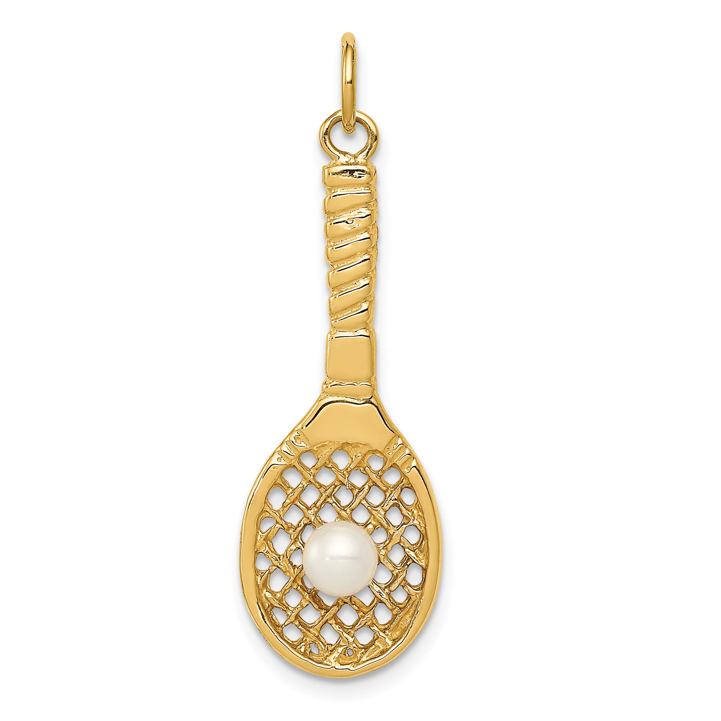 14K Tennis Racquet W/FW Cultured Pearl Charm
