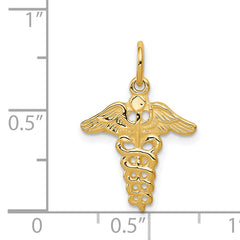 14K Gold Caduceus Charm with Polished Finish Elegant, Themed Design