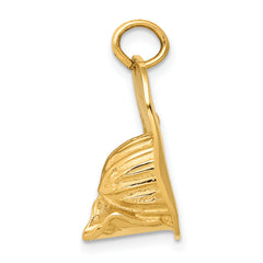 14K Gold 3D Fireman's Hat Charm for Men Polished, Textured Finish