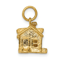 14K Gold 3D House Charm with Polished Finish Elegant Textured Design