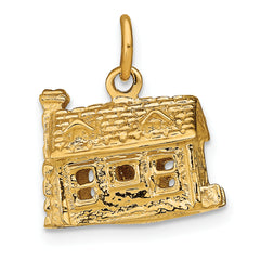 14K Gold 3D House Charm with Polished Finish Elegant Textured Design