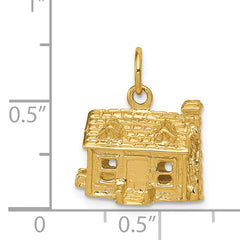 14K Gold 3D House Charm with Polished Finish Elegant Textured Design
