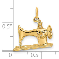 14K Gold Antique 3D Sewing Machine Charm with Polished Finish