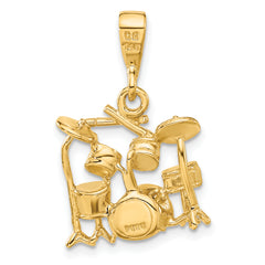 14K Gold 3D Drum Set Charm with Polished Finish for Men