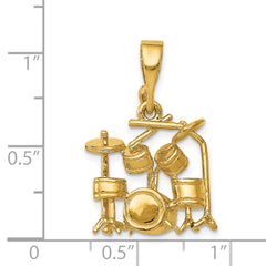 14K Gold 3D Drum Set Charm with Polished Finish for Men