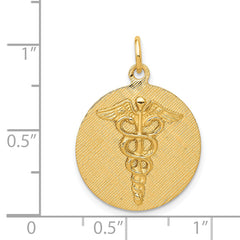 14K Gold Caduceus Disc Charm with Polished Engravable Design
