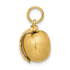 14K Gold 3D Peach Charm Pendant with Polished Satin Finish
