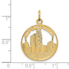 14K Gold Chicago Skyline Charm with Polished Finish