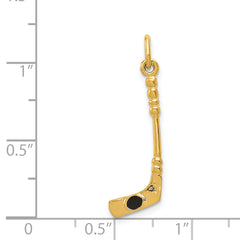 14K Gold 3D Hockey Stick Charm with Black Enamel Finish