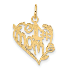 14K Gold #1 Mom Heart Charm with Polished Elegant Finish