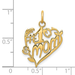 14K Gold #1 Mom Heart Charm with Polished Elegant Finish