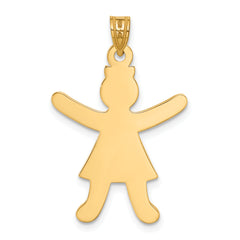 14K Gold Laser Cut Girl Charm Pendant Elegant Yellow Finish