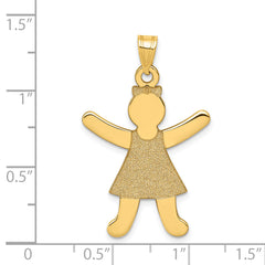 14K Gold Laser Cut Girl Charm Pendant Elegant Yellow Finish