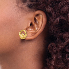 14K Gold Claddagh Earrings with Polished Finish Elegant Button Design