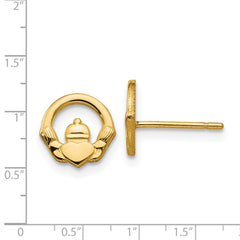 14K Gold Claddagh Earrings with Polished Finish Elegant Button Design
