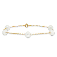 14K 7-8mm White Near Round FW Cultured Pearl 5-station 9in Anklet