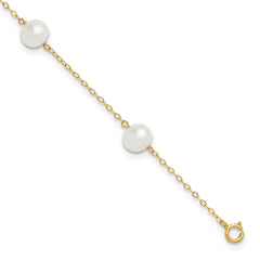 14K 7-8mm White Near Round FW Cultured Pearl 5-station 9in Anklet