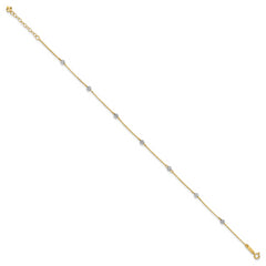 14K Two-tone Diamond-cut Beads 9in Plus 1in Ext. Anklet