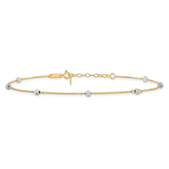 14K Two-tone Diamond-cut Beads 9in Plus 1in Ext. Anklet