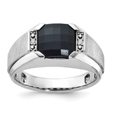 IBGoodman 10k Men's Polished and Satin Onyx and .02 Carat A Quality Diamond Ring