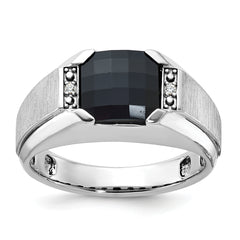 IBGoodman 10k Men's Polished and Satin Onyx and .02 Carat A Quality Diamond Ring