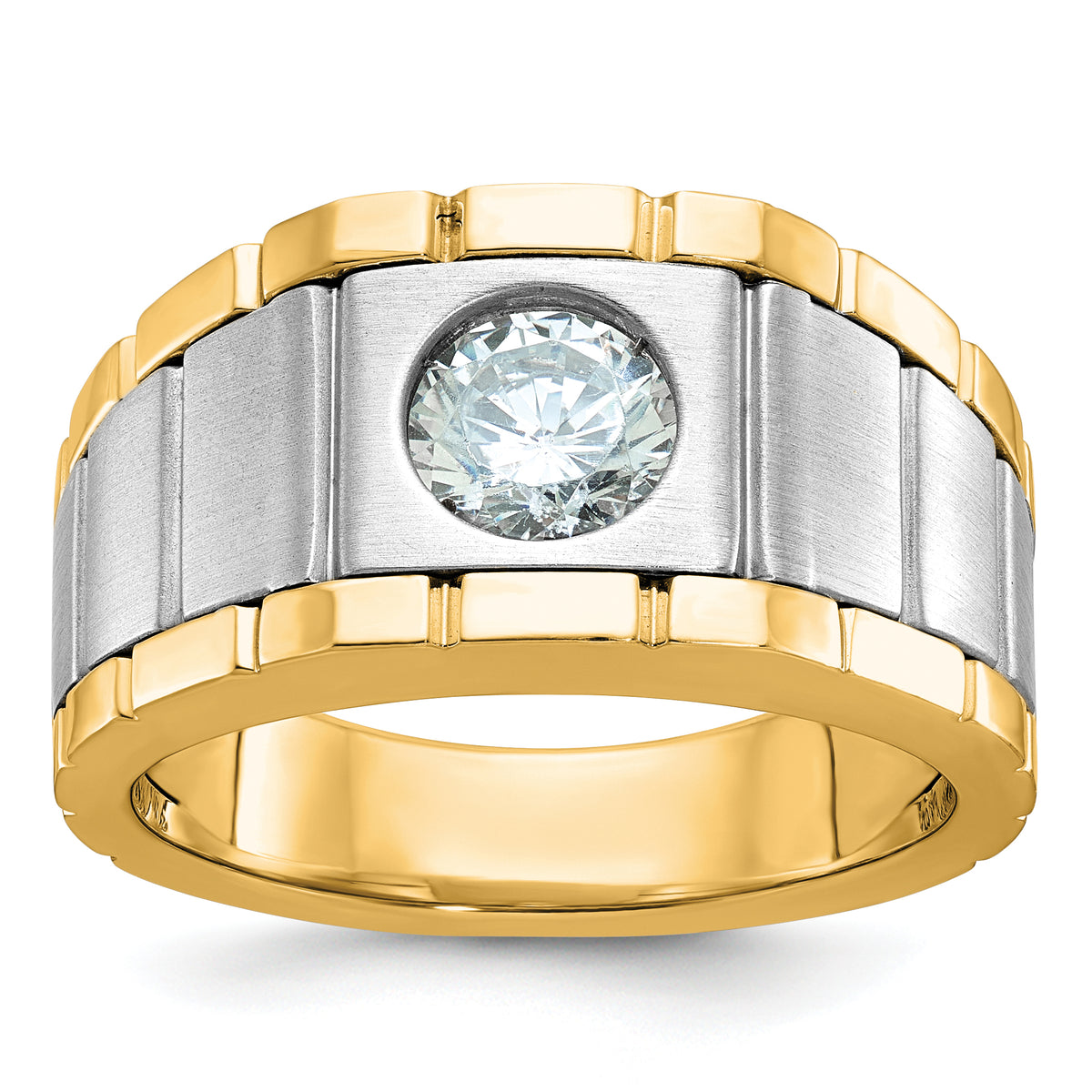 True Origin 14k Two-tone Men's Polished and Satin 1 Carat Lab Grown Diamond Ring