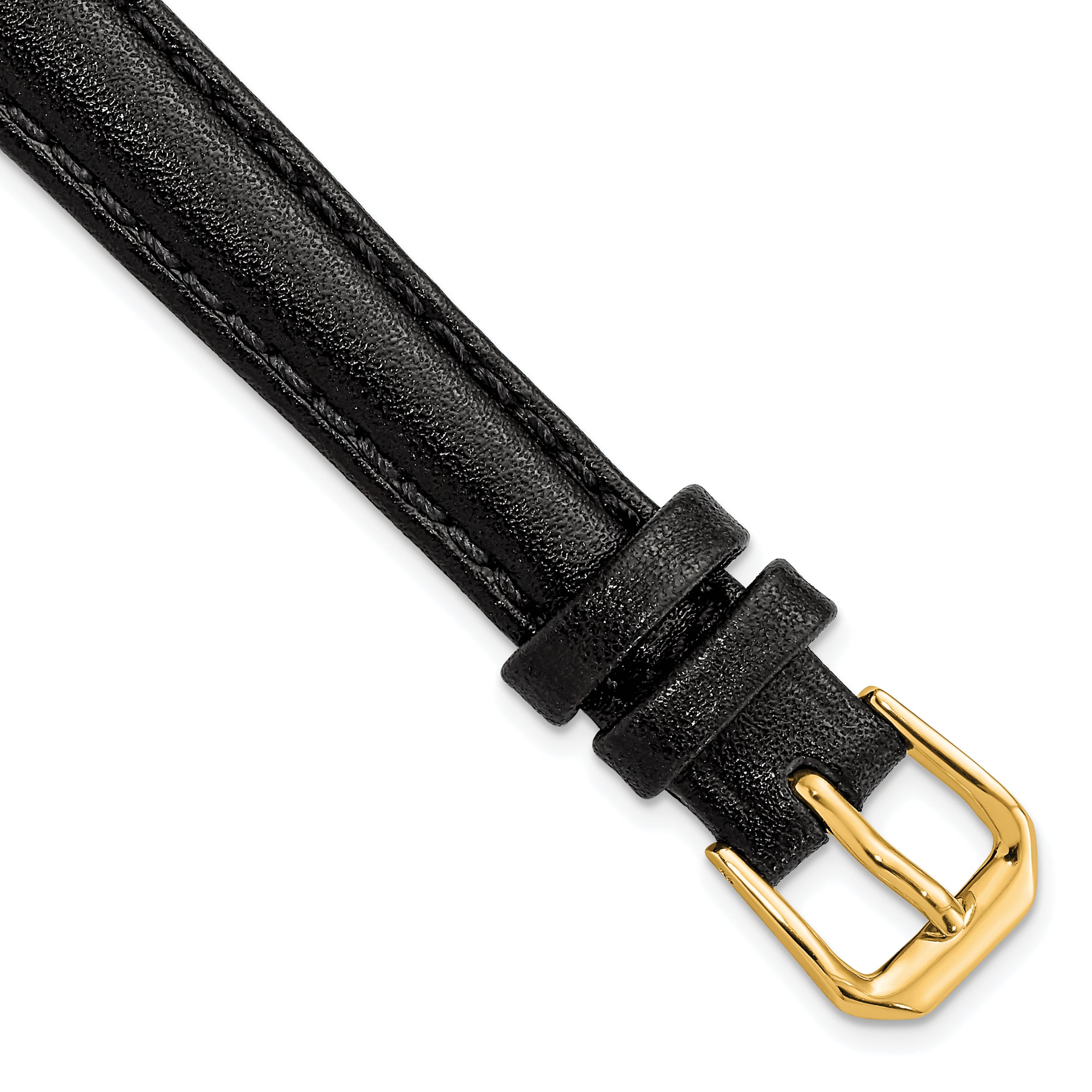 DeBeer 12mm Black Long Smooth Leather with Gold-tone Buckle 7.5 inch Watch Band