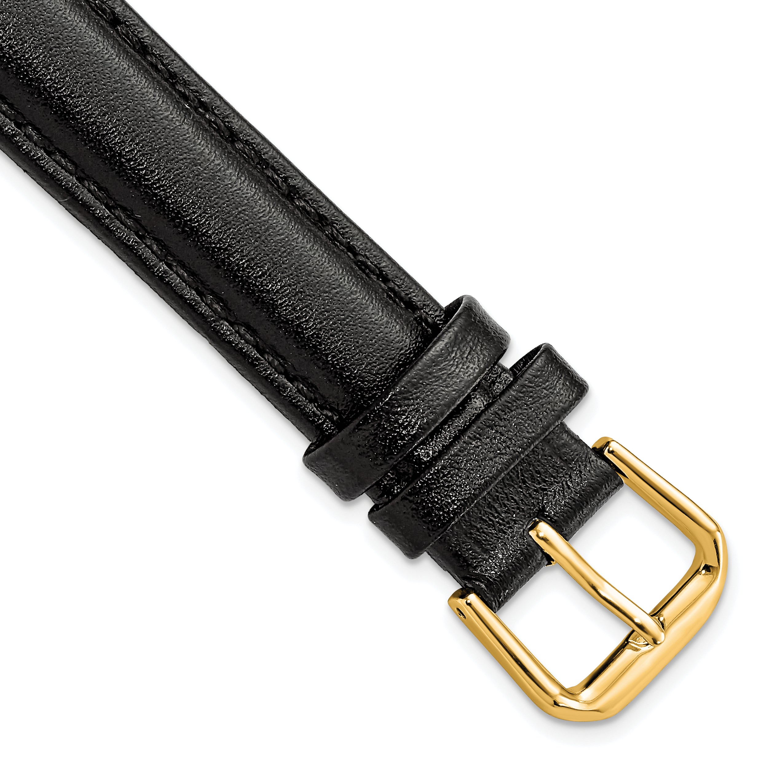 DeBeer 16mm Black Long Smooth Leather with Gold-tone Buckle 8.5 inch Watch Band