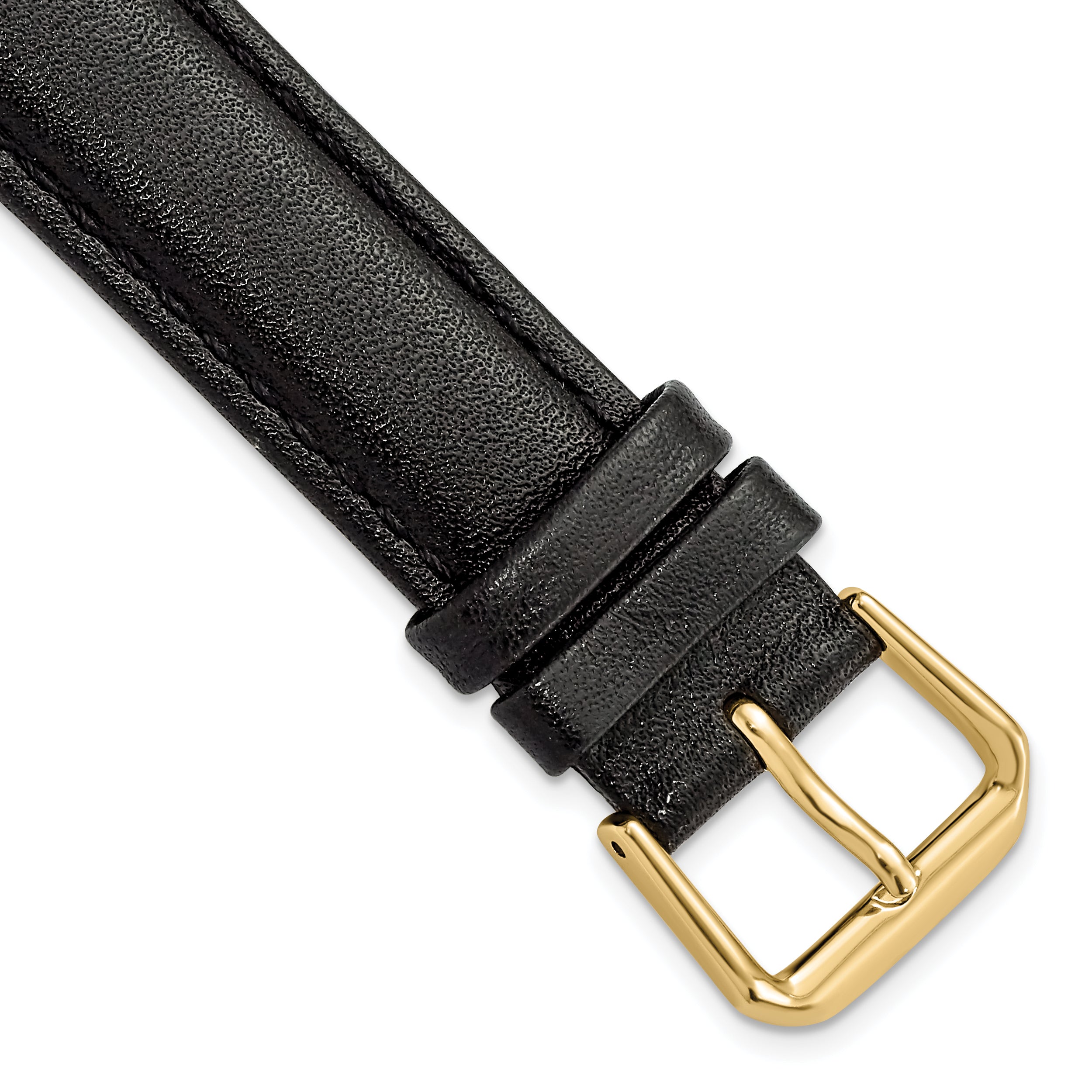 DeBeer 18mm Black Long Smooth Leather with Gold-tone Buckle 8.5 inch Watch Band
