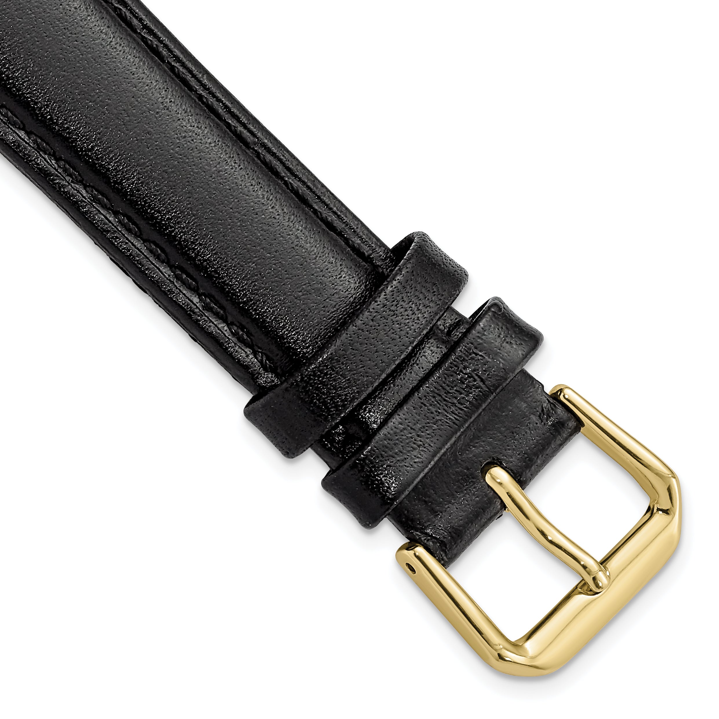 DeBeer 19mm Black Long Smooth Leather with Gold-tone Buckle 8.5 inch Watch Band