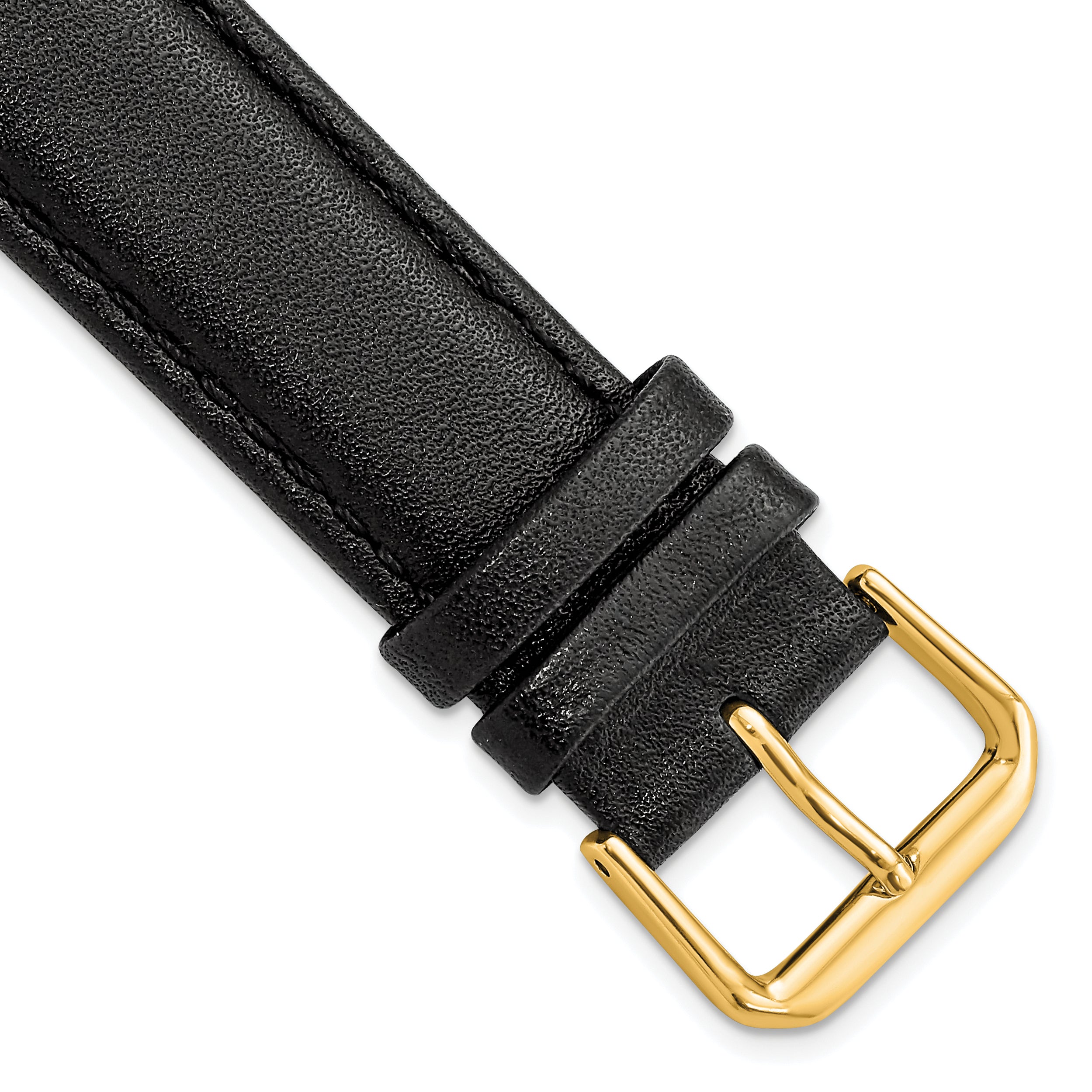 DeBeer 20mm Black Long Smooth Leather with Gold-tone Buckle 8.5 inch Watch Band