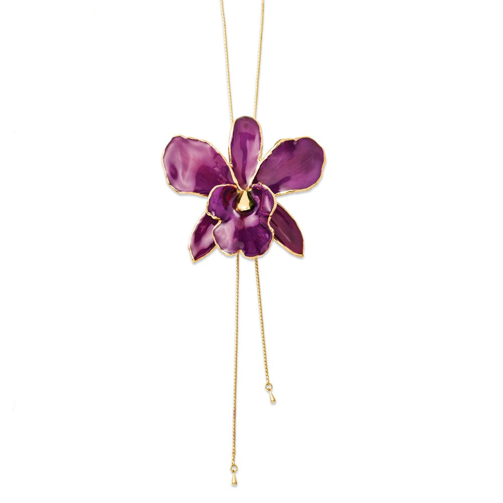 Lacquer Dipped Purple Cattleya Orchid Adjustable Necklace