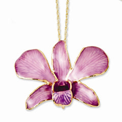 Lacquer Dipped Gold Trimmed Hot Lavender Dendrobium Orchid Necklace