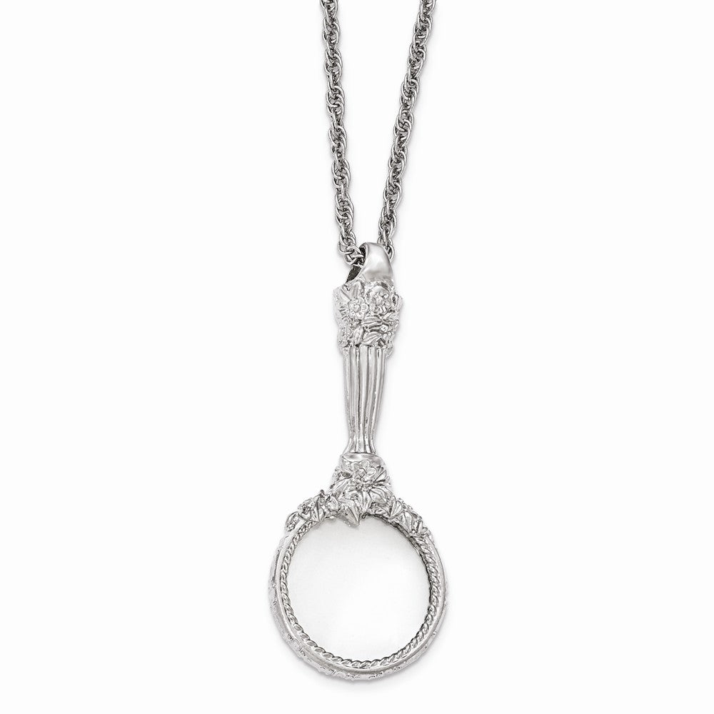 Silver-tone Textured Magnifying Glass Necklace