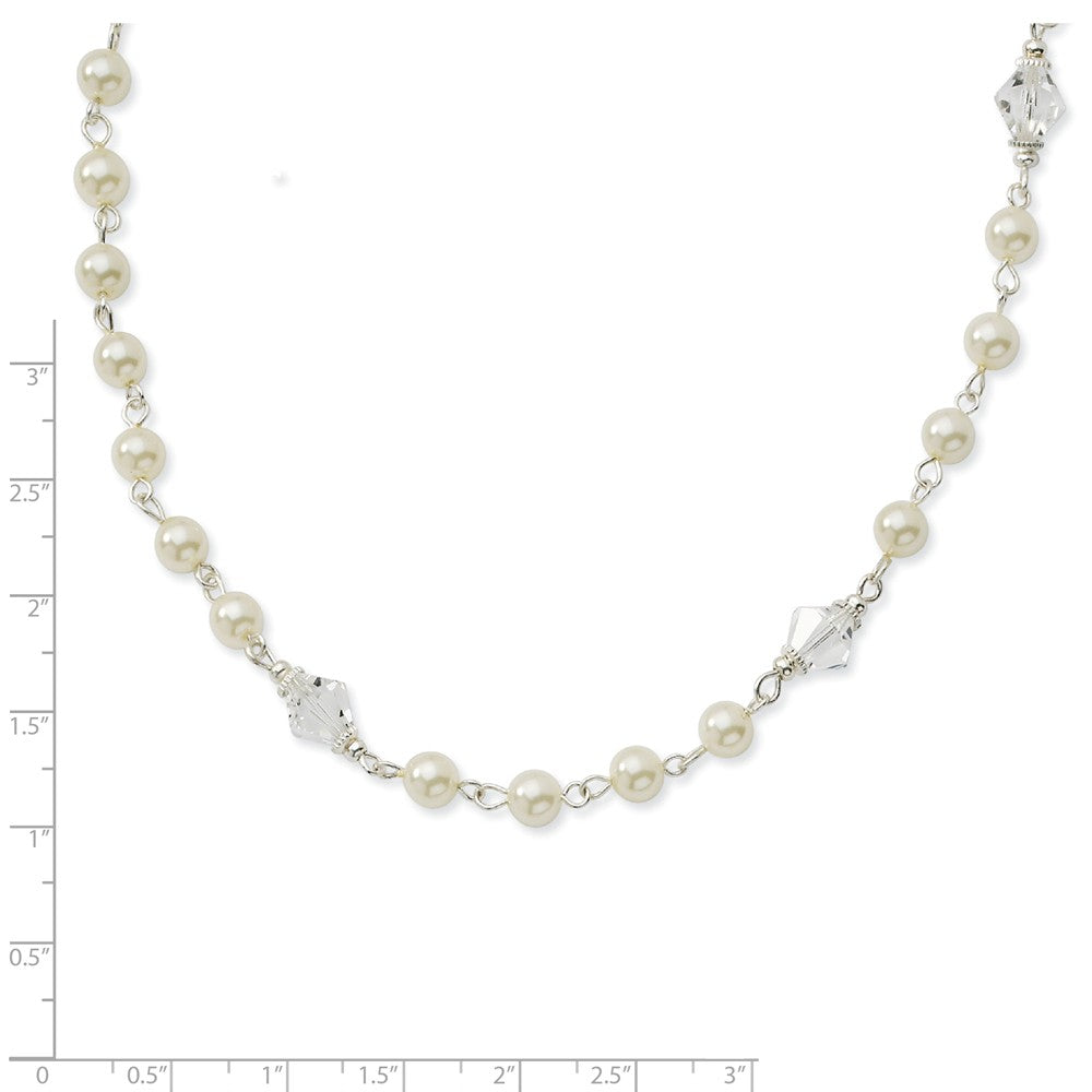 Silver-tone Simulated Pearl & Crystal Beads 15.5in w/ext Necklace