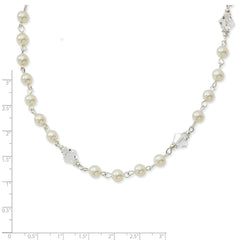 Silver-tone Simulated Pearl & Crystal Beads 15.5in w/ext Necklace
